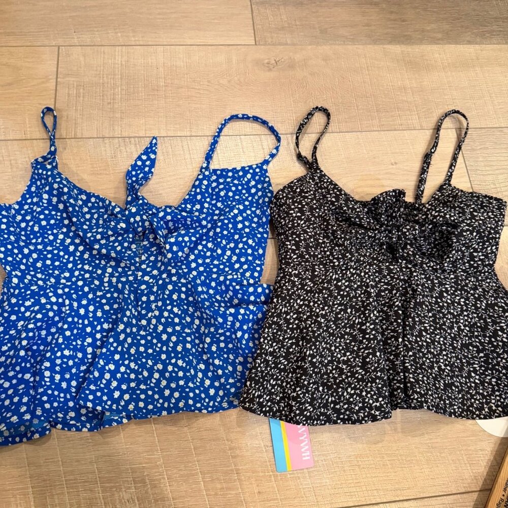 SHEIN WOMENS CROP TOPS SUMMER SHIRTS BLUE AND BLACK NEW XS